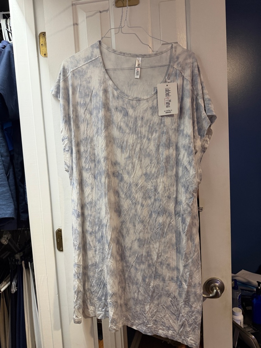 Latched Mama Light Blue Tie-Dye Short Sleeve Dress